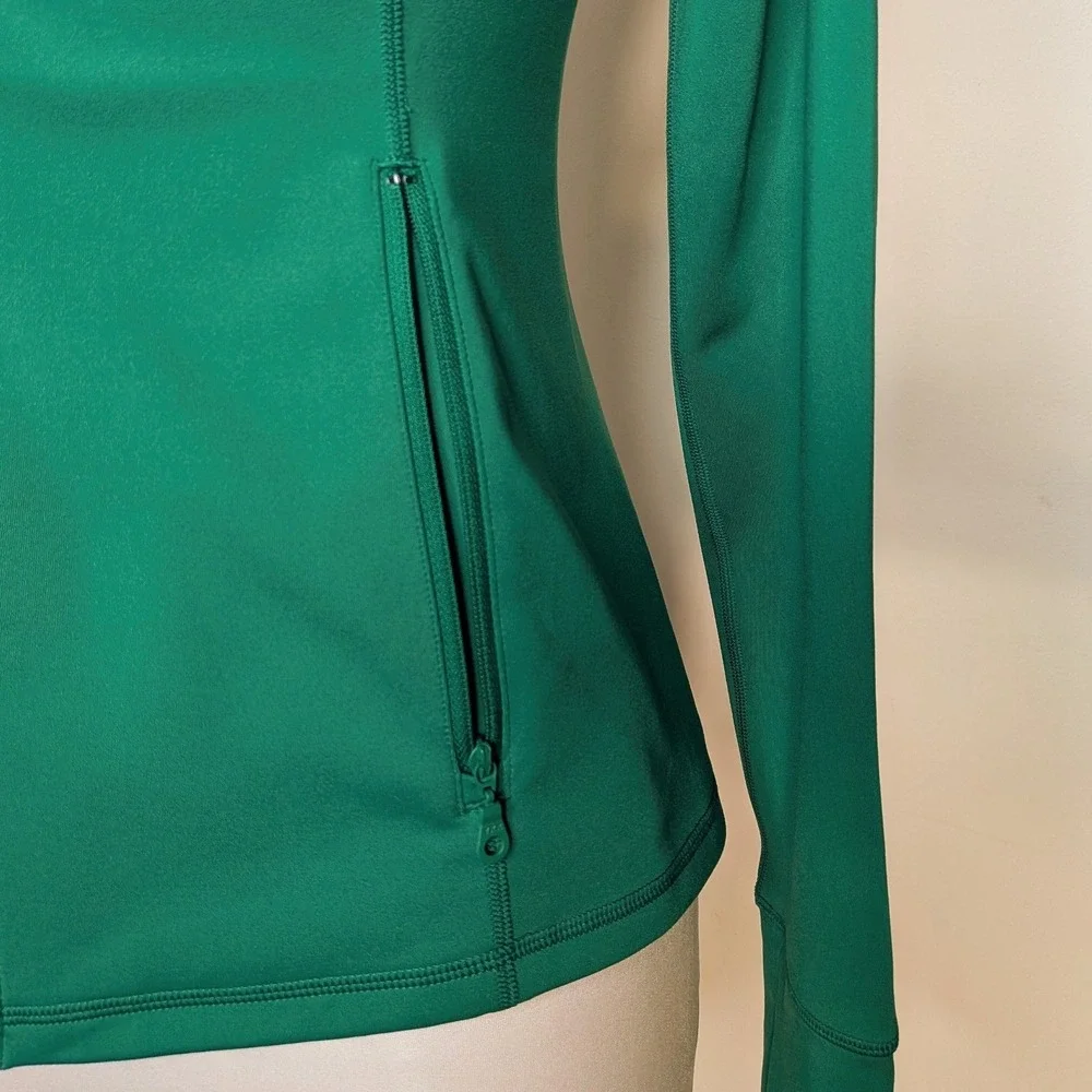 Girlfriend Collective Fitted Athletic Full Zip Jacket Top Green Medium